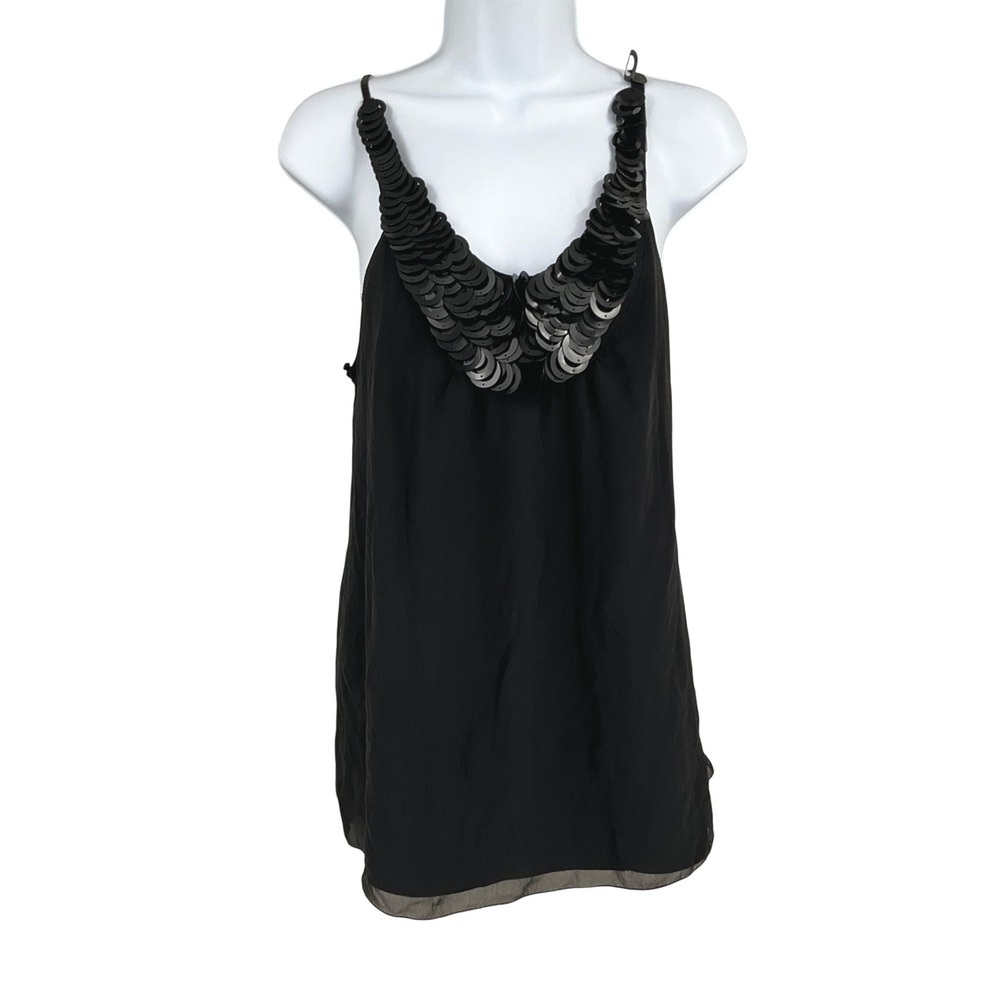 Vintage Studio M Camisole Women M Black Silk Sequin Whimsigoth Grunge Goth